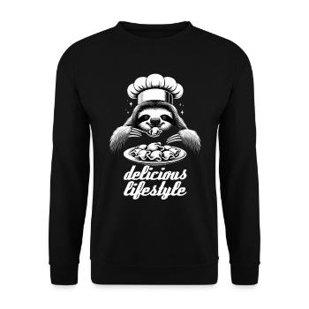 Pelmeni Sloth Delicious Lifestyle Chef Gesche - Unisex Sweatshirt - black - Front - Alina (178cm) & Michal (187cm)