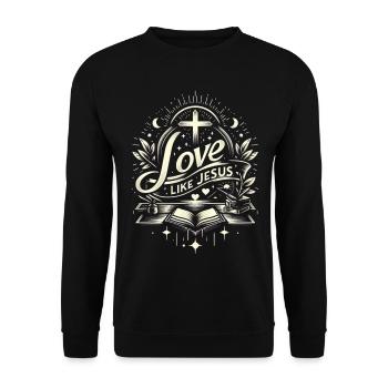 Liebe wie Jesus Bibel Kreuz - Unisex Pullover - Schwarz - Vorne - Alina (178cm) & Michal (187cm)
