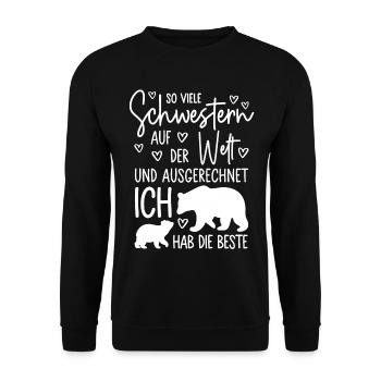 So viele Schwestern auf der Welt - Beste Schwester - Unisex Pullover - Schwarz - Vorne - Alina (178cm) & Michal (187cm)