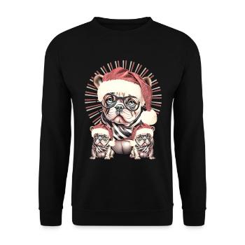 Weihnachtsbulldog mit Brille - Unisex Pullover - Schwarz - Vorne - Alina (178cm) & Michal (187cm)