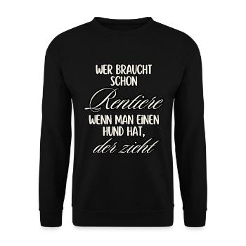 Hund zieht Rentiere Textdesign - Unisex Pullover - Schwarz - Vorne - Alina (178cm) & Michal (187cm)