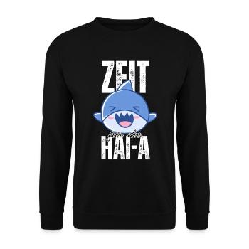 Zeit für die HAI-A – Müder Hai Anime Design - Unisex Pullover - Schwarz - Vorne - Alina (178cm) & Michal (187cm)