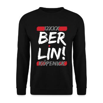 Berlin 12XXX – Stolzes Köpenick Bezirks-Design - Unisex Pullover - Schwarz - Vorne - Alina (178cm) & Michal (187cm)