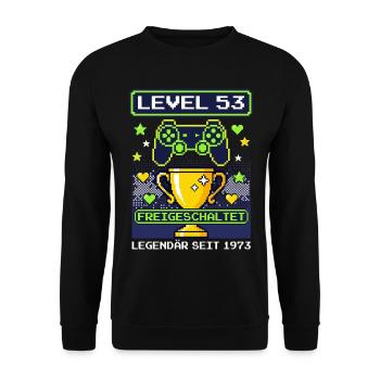 1973 Level 53 Unlocked Gamer Birthday Vintage - Unisex Sweatshirt - black - Front - Alina (178cm) & Michal (187cm)
