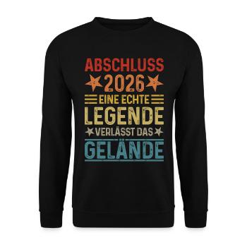 Abschluss 2026 Eine Legende verlässt das Gelände - Unisex Pullover - Schwarz - Vorne - Alina (178cm) & Michal (187cm)