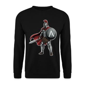 Hoplitisches Spartanisches Lambda-Schild-Schwert-Maskottchen - Unisex Pullover - Schwarz - Vorne - Alina (178cm) & Michal (187cm)