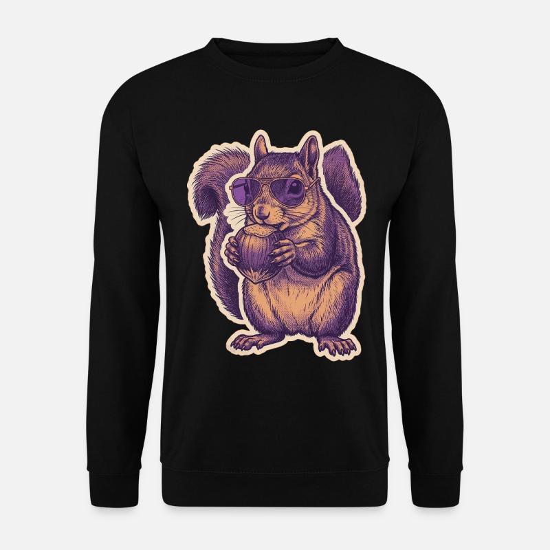 Eichhörnchen Mit Sonnenbrille Knabbert Haselnuss - Unisex Pullover - Schwarz