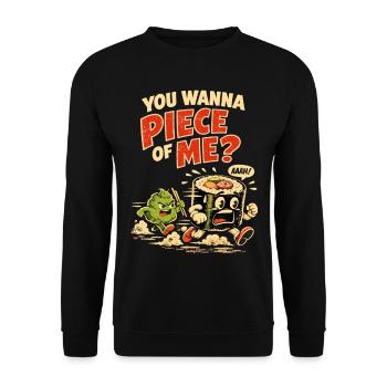 Wasabi Hunt: Retro Sushi Saying – Piece of Me? - Unisex Sweatshirt - black - Front - Alina (178cm) & Michal (187cm)