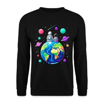 Vater & Sohn Planeten – Alles Gute zum Vatertag - Unisex Pullover - Schwarz - Vorne - Alina (178cm) & Michal (187cm)