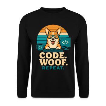 Code Woof Programmeur Répétition Corgi - Sweat-shirt Unisexe - noir - Devant - Alina (178cm) & Michal (187cm)