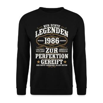 1986 Jahrgang geboren Legenden Vintage Geburtstag - Unisex Pullover - Schwarz - Vorne - Alina (178cm) & Michal (187cm)