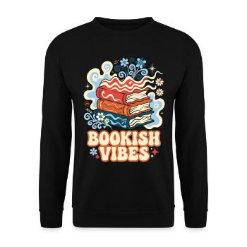 Bookish Vibes Retro Bücher - Unisex Pullover - Schwarz - Vorne - Alina (178cm) & Michal (187cm)
