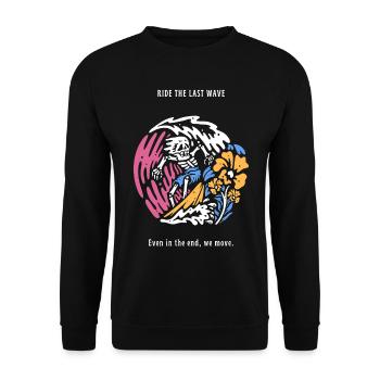 Ride The Last Wave Surfer Skull Ocean Geschenk - Unisex Pullover - Schwarz - Vorne - Alina (178cm) & Michal (187cm)