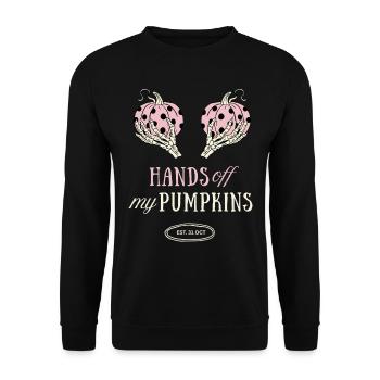 Hands Off My Pumpkins Halloween Kürbis Geschenk - Unisex Pullover - Schwarz - Vorne - Alina (178cm) & Michal (187cm)