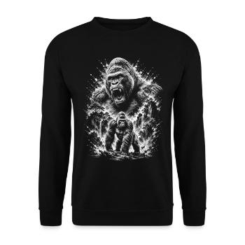 Brüllender Gorilla als Porträt im Zeichenstil - Unisex Pullover - Schwarz - Vorne - Alina (178cm) & Michal (187cm)