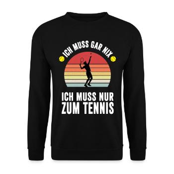 Tennis Aufschlag Vintage – ich muss gar nix - Unisex Pullover - Schwarz - Vorne - Alina (178cm) & Michal (187cm)