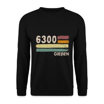6300 Gießen Retro Postleitzahlen Alte PLZ Vintage - Unisex Pullover - Schwarz - Vorne - Alina (178cm) & Michal (187cm)