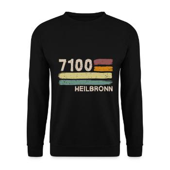 7100 Heilbronn Postleitzahlen Alte PLZ Vintage - Unisex Pullover - Schwarz - Vorne - Alina (178cm) & Michal (187cm)