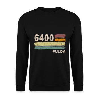 6400 Fulda Retro Postleitzahlen Alte PLZ Vintage - Unisex Pullover - Schwarz - Vorne - Alina (178cm) & Michal (187cm)