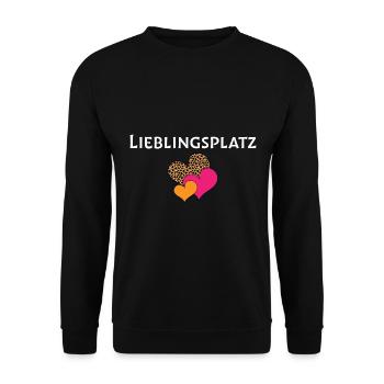 Lieblingsplatz Kissen mit Herz - Unisex Pullover - Schwarz - Vorne - Alina (178cm) & Michal (187cm)