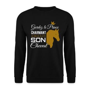Horse Shirt • Prince Charming • Pony Gifts - Unisex Sweatshirt - black - Front - Alina (178cm) & Michal (187cm)