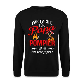 PAPA POMPIER - Sweat-shirt Unisexe - noir - Devant - Alina (178cm) & Michal (187cm)