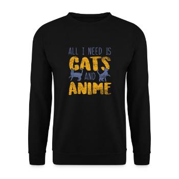 Anime und Katzen - Unisex Pullover - Schwarz - Vorne - Alina (178cm) & Michal (187cm)