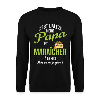 Papa maraîcher - Sweat-shirt Unisexe - noir - Devant - Alina (178cm) & Michal (187cm)