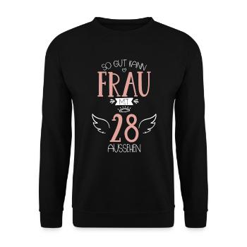 28. Geburtstag Frau wird 28 Jahre - Unisex Pullover - Schwarz - Vorne - Alina (178cm) & Michal (187cm)