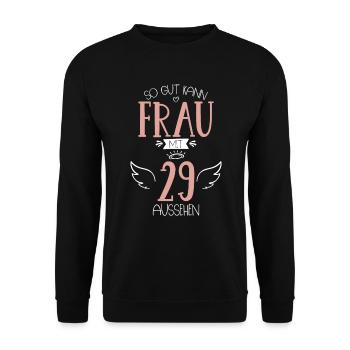 29. Geburtstag Frau wird 29 Jahre - Unisex Pullover - Schwarz - Vorne - Alina (178cm) & Michal (187cm)