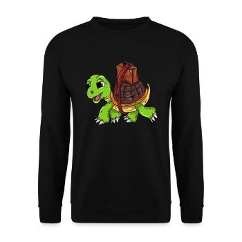 Schildkröte auf Reisen - Unisex Pullover - Schwarz - Vorne - Alina (178cm) & Michal (187cm)