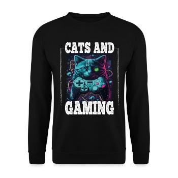 Cats and Gaming Cat Kitten Controller Gaming - Unisex Sweatshirt - black - Front - Alina (178cm) & Michal (187cm)
