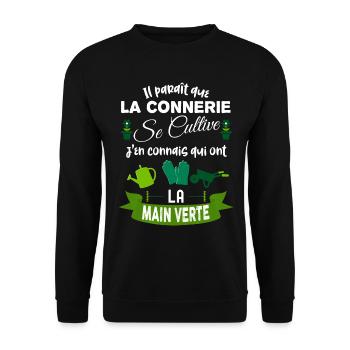 Connerie main verte, idée cadeau blague ral le bol - Sweat-shirt Unisexe - noir - Devant - Alina (178cm) & Michal (187cm)