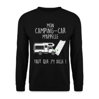Homme camping-car. humour appel de camping-car - Sweat-shirt Unisexe - noir - Devant - Alina (178cm) & Michal (187cm)