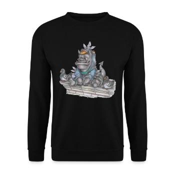 Cute Gargoyle mit Tauben Freunde Kostüm - Unisex Pullover - Schwarz - Vorne - Alina (178cm) & Michal (187cm)