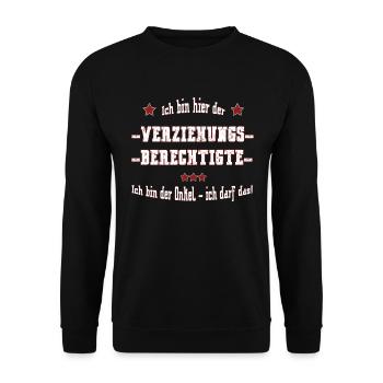 Verziehungsberechtigtern - ich bin der Onkel - Unisex Pullover - Schwarz - Vorne - Alina (178cm) & Michal (187cm)