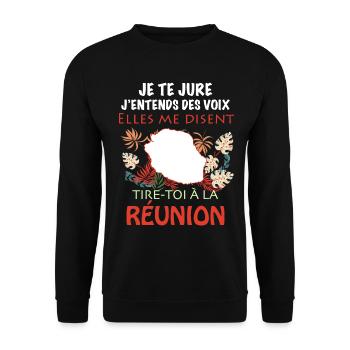 Réunion Message Humour Pour Homme Ou Femme - Sweat-shirt Unisexe - noir - Devant - Alina (178cm) & Michal (187cm)