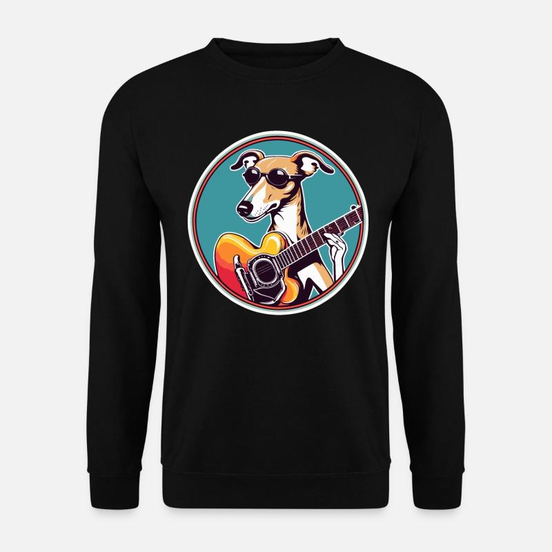 Whippet-Hund mit Sonnenbrille spielt Gitarre - Unisex Pullover - Schwarz