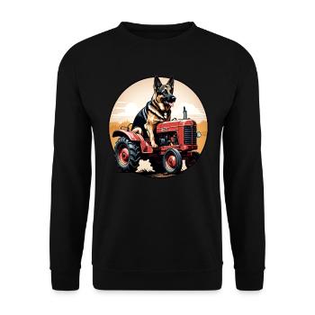 German Shepherd Dog Driving a Vintage Farm Tractor - Unisex Sweatshirt - black - Front - Alina (178cm) & Michal (187cm)