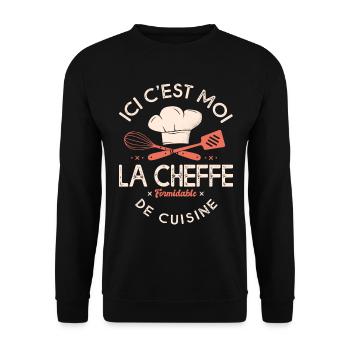 Chef Ici c'est moi la cheffe drôle cuisine - Sweat-shirt Unisexe - noir - Devant - Alina (178cm) & Michal (187cm)