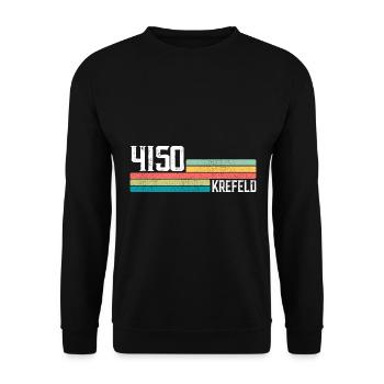 4150 Krefeld Retro Postleitzahlen Alte PLZ Vintage - Unisex Pullover - Schwarz - Vorne - Alina (178cm) & Michal (187cm)