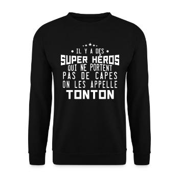 il y a des super-héros ... tonton - Sweat-shirt Unisexe - noir - Devant - Alina (178cm) & Michal (187cm)
