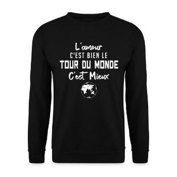 l'amour c'est bien le tour du monde c'est mieux - Sweat-shirt Unisexe - noir - Devant - Alina (178cm) & Michal (187cm)