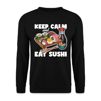 Cooles hangezeichnetes Sushi Geschenk Japan Manga - Unisex Pullover - Schwarz - Vorne - Alina (178cm) & Michal (187cm)