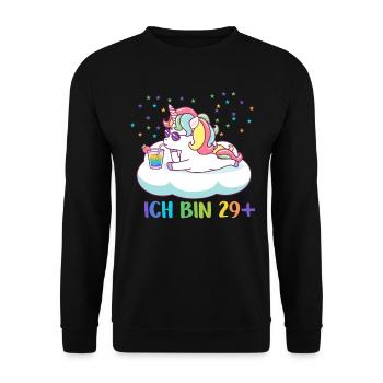 30.Geburtstag Einhorn Ich bin 29 - Unisex Pullover - Schwarz - Vorne - Alina (178cm) & Michal (187cm)