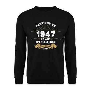 Made in 1947 77 Years of Original Excellence - Unisex Sweatshirt - black - Front - Alina (178cm) & Michal (187cm)