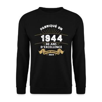 Hergestellt im Jahr 1944 80 Jahre ursprüngliche Exzellenz - Unisex Pullover - Schwarz - Vorne - Alina (178cm) & Michal (187cm)
