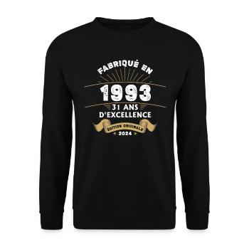Hergestellt im Jahr 1993 31 Jahre Original-Exzellenz - Unisex Pullover - Schwarz - Vorne - Alina (178cm) & Michal (187cm)