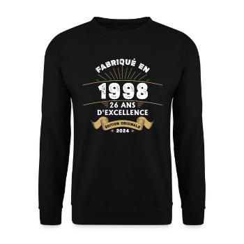 Hergestellt im Jahr 1998 26 Jahre Original-Exzellenz - Unisex Pullover - Schwarz - Vorne - Alina (178cm) & Michal (187cm)