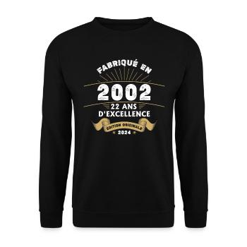Hergestellt im Jahr 2002 22 Jahre ursprüngliche Exzellenz - Unisex Pullover - Schwarz - Vorne - Alina (178cm) & Michal (187cm)